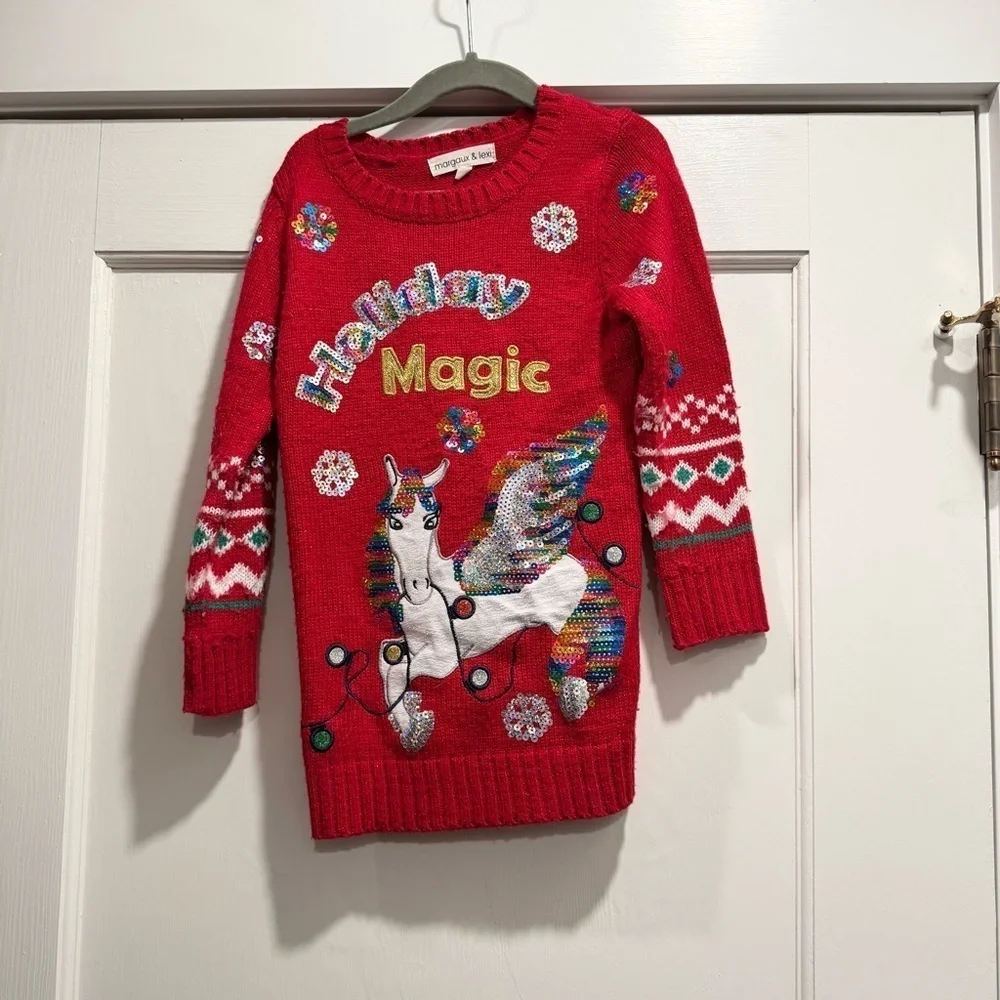 Nordstrom Margaux and Lexi Girls Holiday Magic Unicorn Pegasus Sweater Christmas